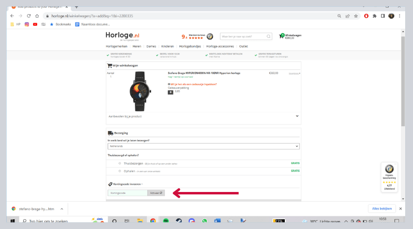 hoe gebruik ik een horloge kortingscode