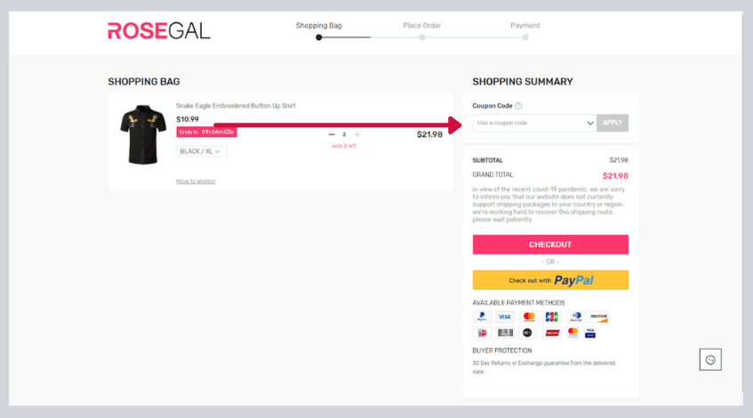 hoe gebruik ik een rosegal kortingscode