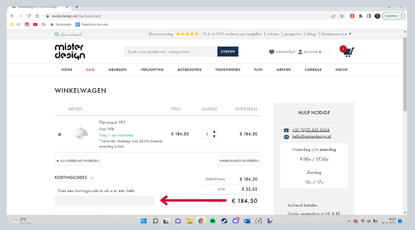 hoe gebruik ik een misterdesign kortingscode