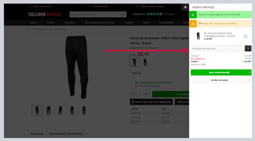 hoe gebruik ik een teamswear kortingscode