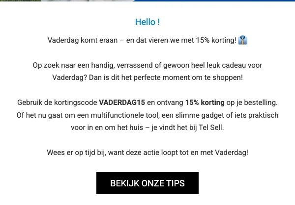 Bewijs van coupon - Telsell - Mediashop [[vaderdag actie]] 15% korting op je bestelling - verlopen