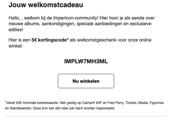 Bewijs van coupon - Impericon - Welkomstcadeau: [[€5 korting]] bij je eerste bestelling