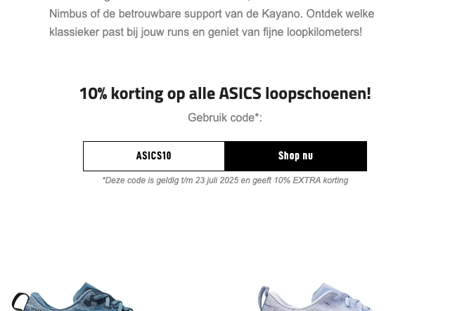 Bewijs van coupon - Runningdirect - ASICS schoenen sale: [[10% korting]] op alle loopschoenen - verlopen
