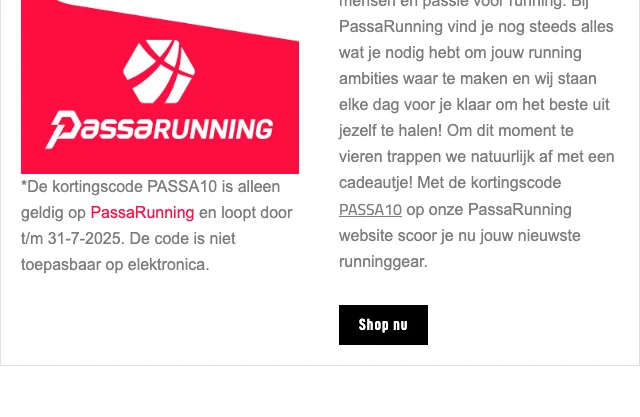 Bewijs van coupon - Runningdirect - PassaRunning [[welkomstkorting]] van 10% korting op je nieuwste running gear - verlopen