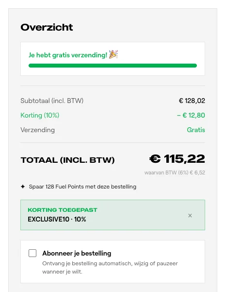 Bewijs van coupon - Fuel Your Body - 10% korting op [[sportvoeding]] bij een minimale besteding van €125