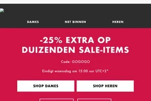 -25% extra op duizenden sale-items van 13.00-15.00 uur