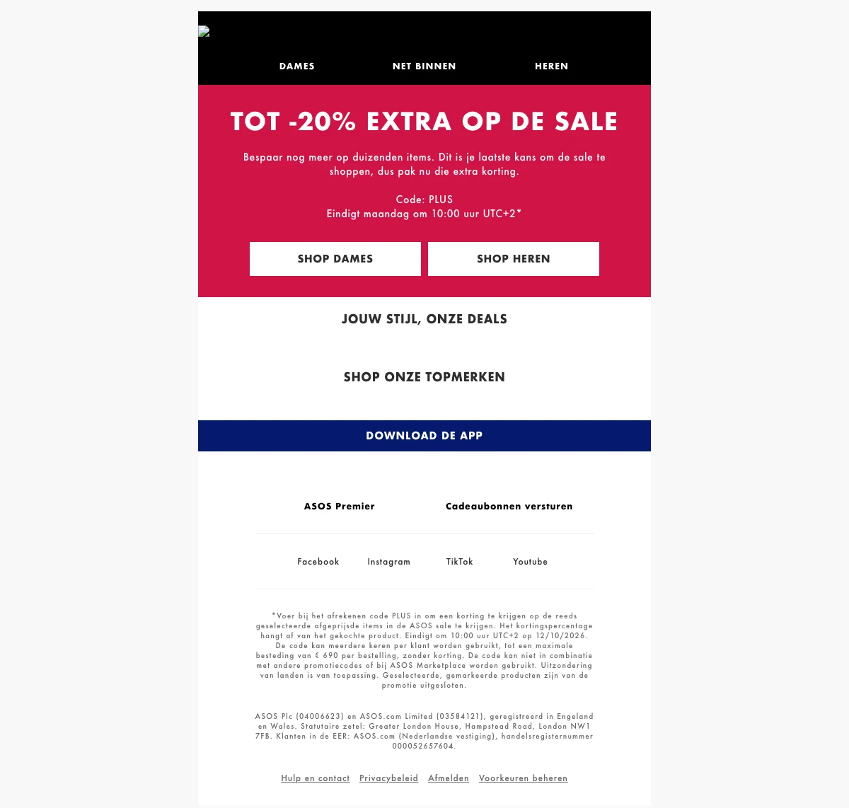 Bewijs van coupon - ASOS - Aanbieding: [[-20% extra]] op geselecteerde sale-items, max besteding €690