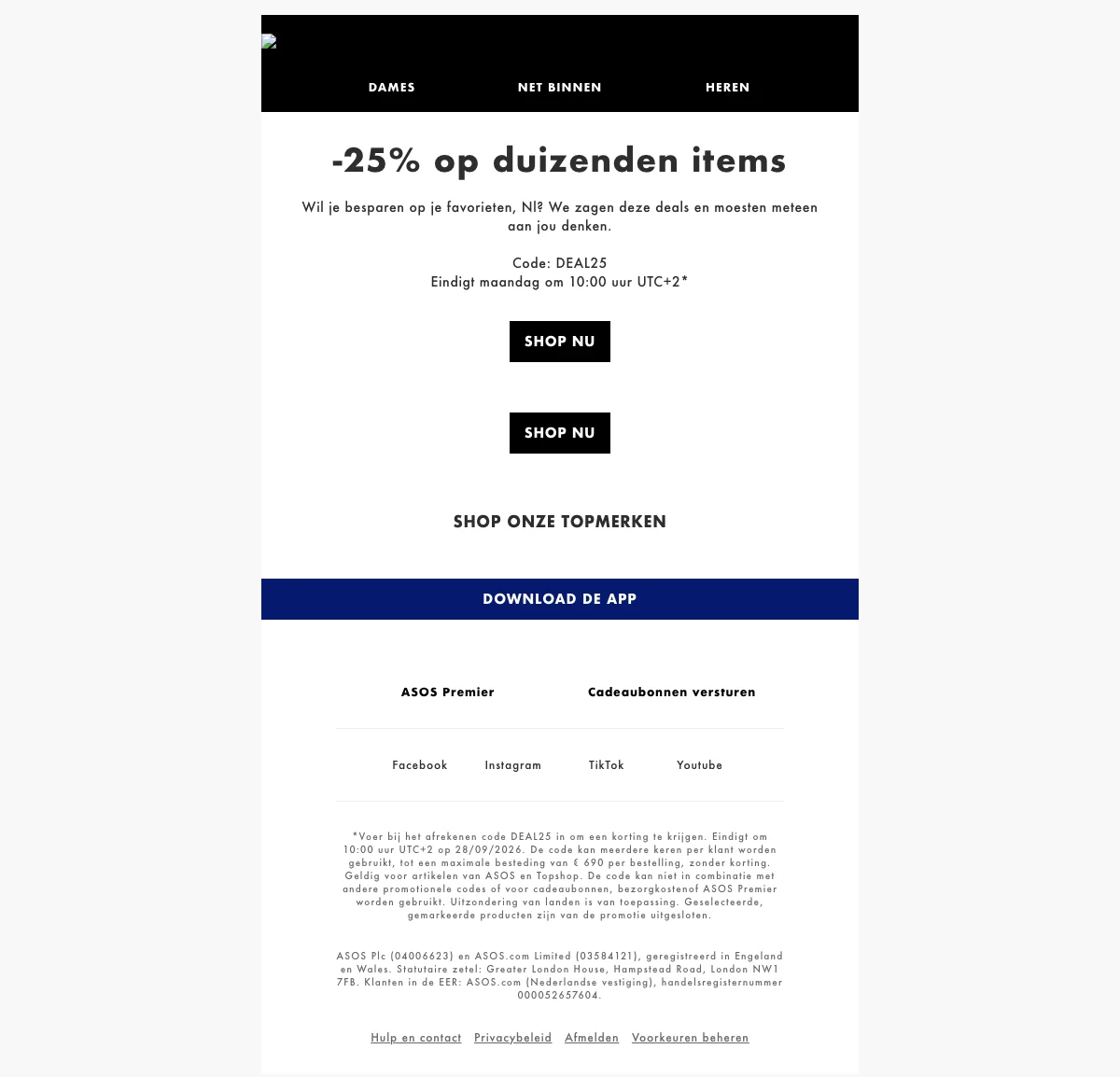 Bewijs van coupon - ASOS - Kortingscode: [[25% korting]] op duizenden dames- en herenitems