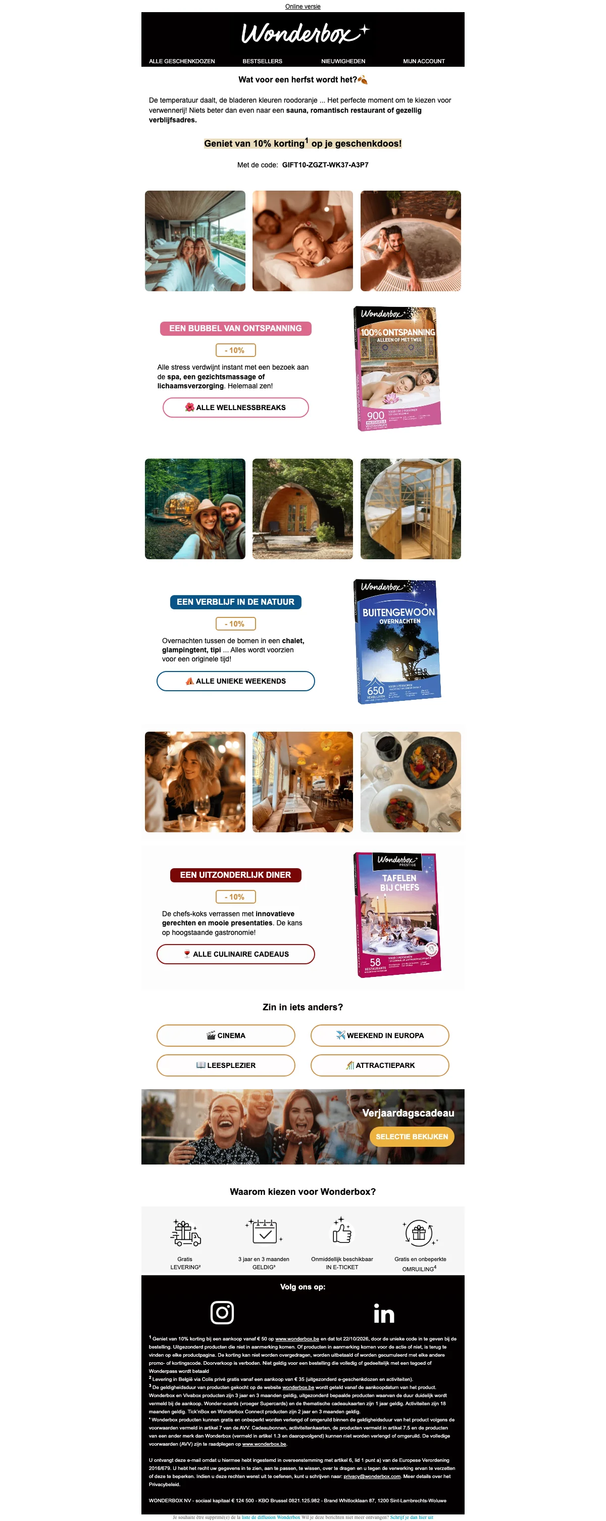 Bewijs van coupon - Wonderbox - Herfstverwennerij: [[10% korting]] op geschenkdozen voor wellness