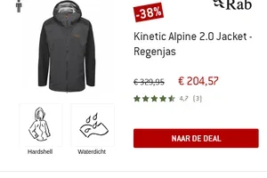 Alleen vandaag: tot -44% op regenjassen en -broeken van Rab
