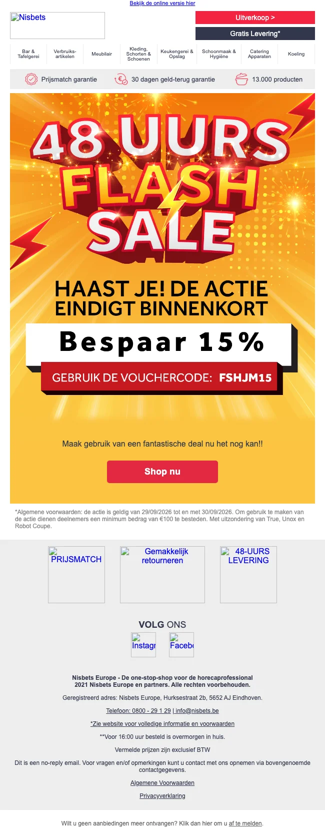 Bewijs van coupon - Nisbets - [[15% korting]] op geselecteerde keukenartikelen