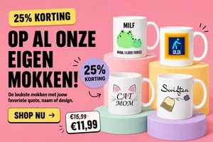 25% korting op al onze eigen mokken ☕