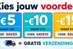 Bespaar tot €15 op je bestelling 💙