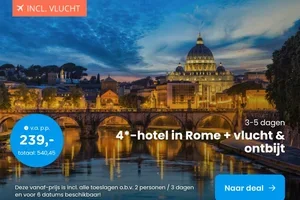 4*-citytrip Rome + ontbijt v.a. 239,- p.p. | 4*-hotel Brugge + ontbijt v.a. 64,50 p.p.!
