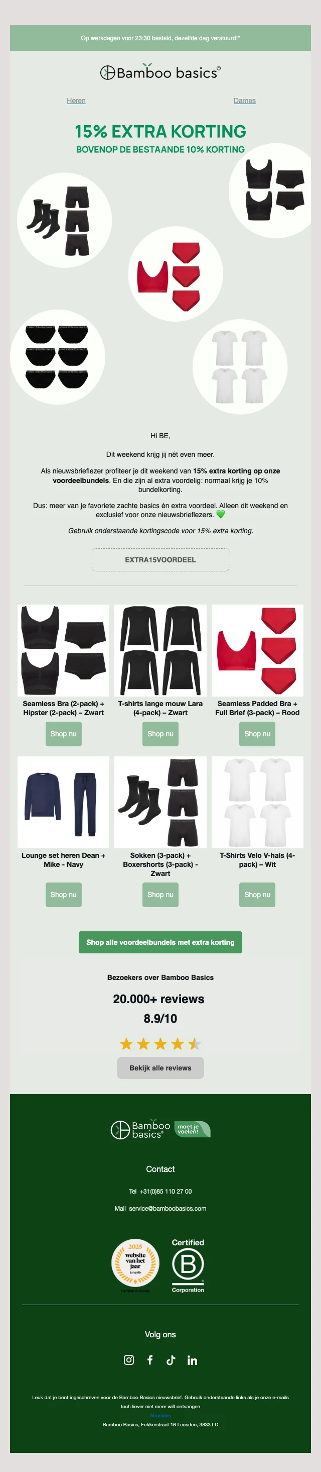 Bewijs van coupon - Bamboo Basics - Kortingscode: [[15% extra korting]] op voordeelbundels voor nieuwsbrieflezers