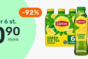6 flessen Lipton Green Ice Tea €0,90!