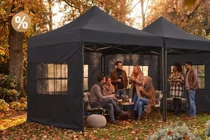 Een partytent voor als het regent en gaat waaien