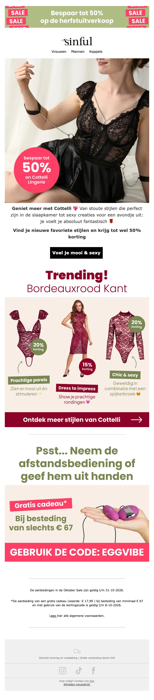 Bewijs van coupon - Sinful - Kortingscode: [[gratis cadeau]] bij besteding vanaf €67 tijdens oktober sale