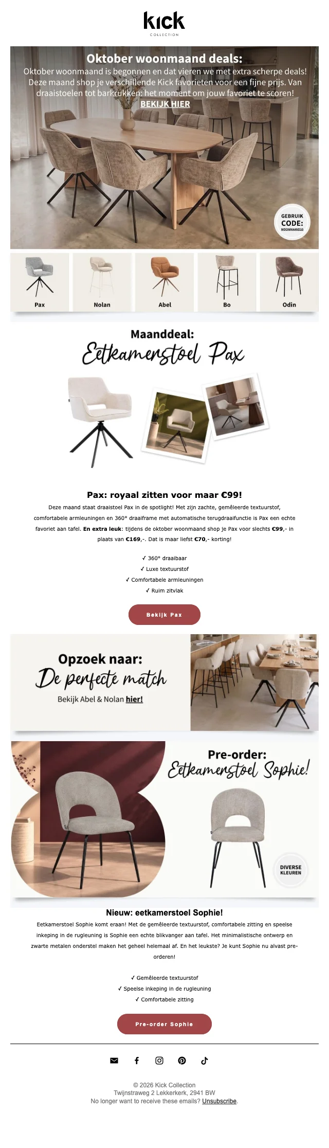 Bewijs van coupon - Kick Collection - Maanddeal: [[Pax draaistoel]] voor €99 in oktober woonmaand