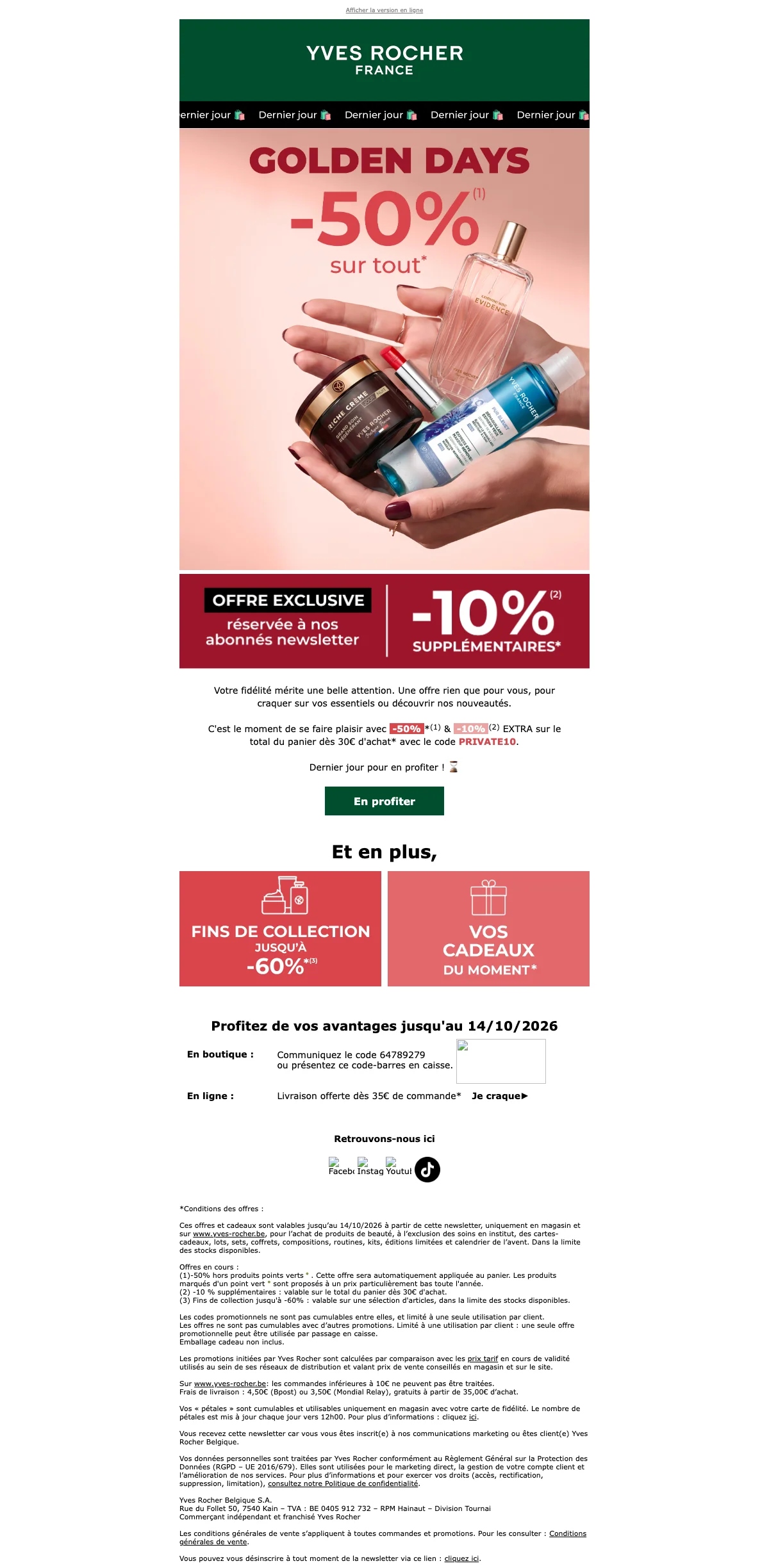 Bewijs van coupon - Yves Rocher - Kortingscode: [[10% extra]] op je winkelwagen vanaf €30