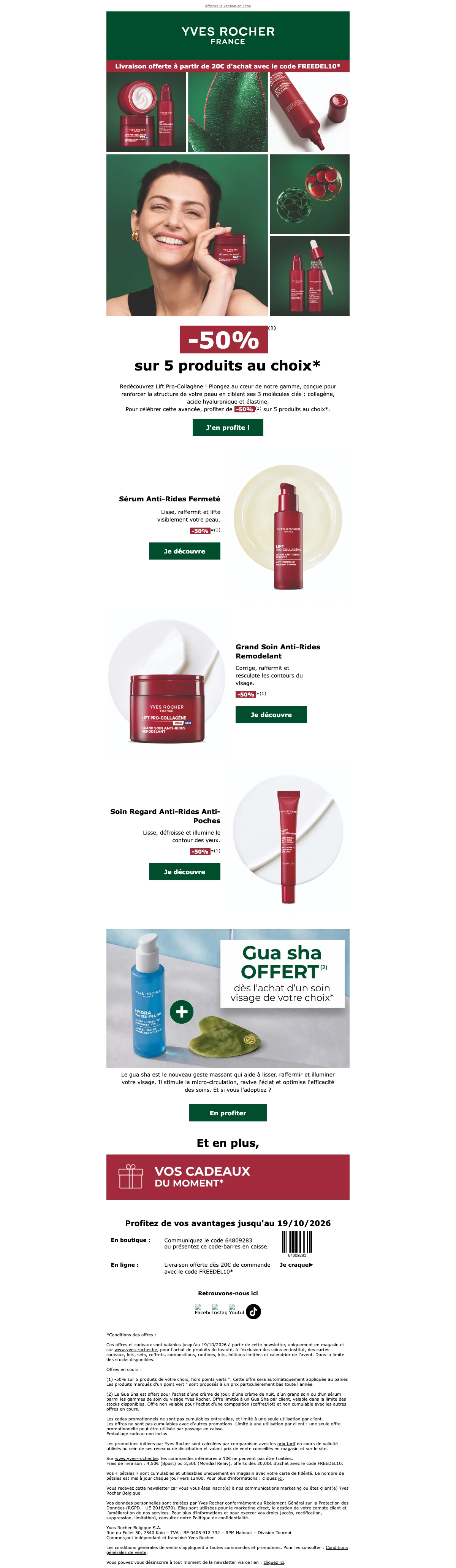 Bewijs van coupon - Yves Rocher - Kortingsaanbieding: [[50% korting]] op 5 producten naar keuze