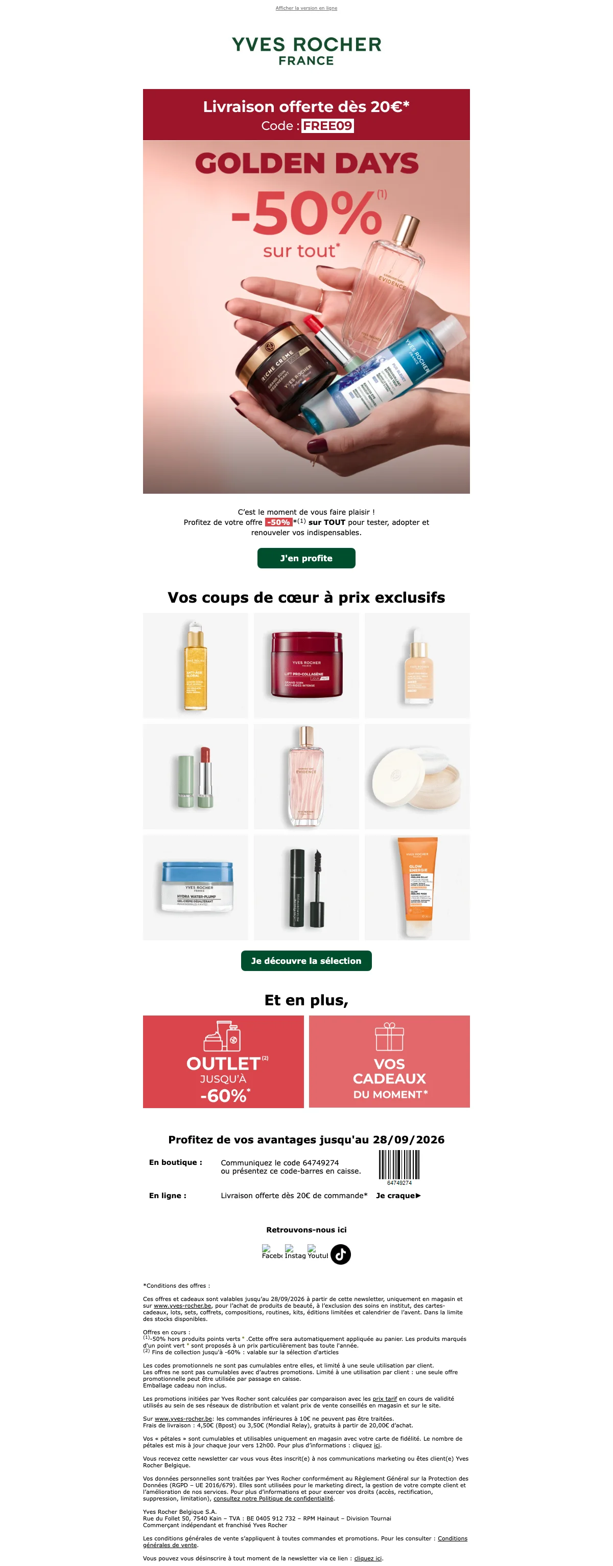 Bewijs van coupon - Yves Rocher - Kortingscode: [[50% korting]] op favorieten, gratis verzending vanaf €20