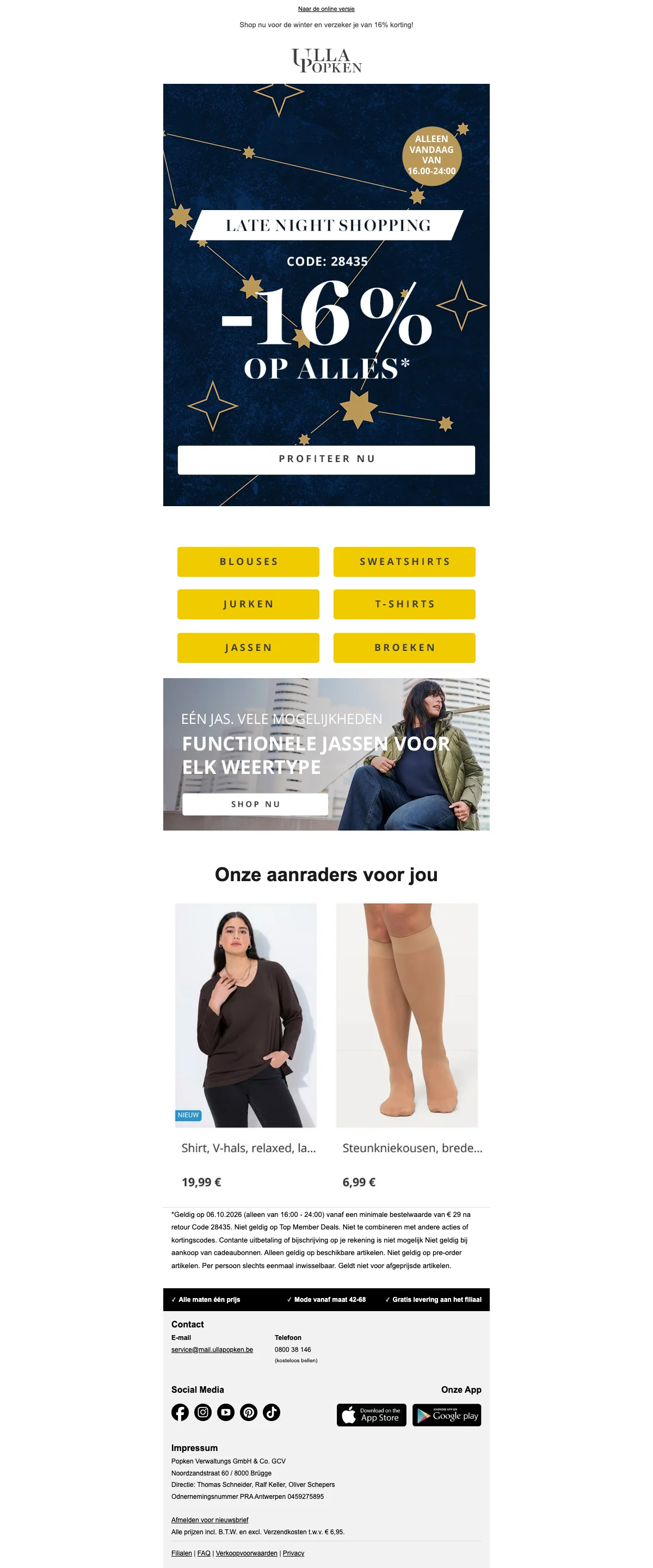 Bewijs van coupon - Ulla Popken - Kortingscode: [[16% korting]] op alles, late-night shoppen