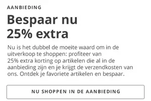 Loopt vandaag af: -25% EXTRA op uitverkoopartikelen + gratis verzending ⏳