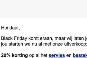20% korting op servies & bestek