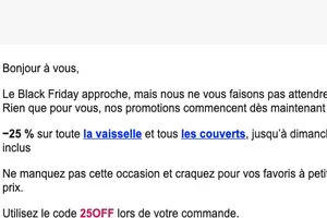 −25 % sur la vaisselle et les couverts