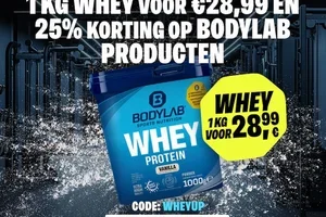 🧊 Buiten is het warm. 1 kg Whey voor €28,99!