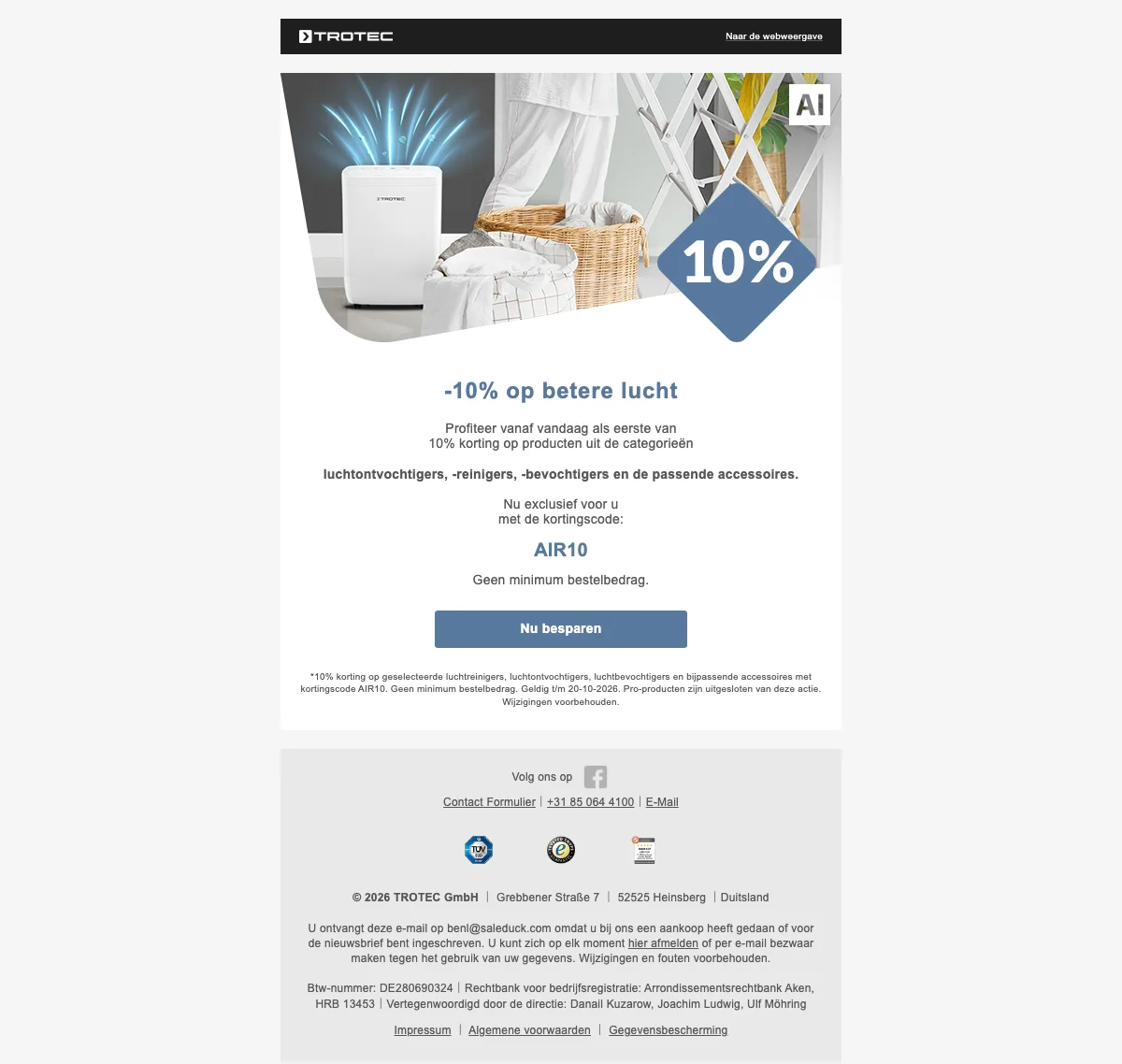Bewijs van coupon - Trotec - Kortingsactie: [[10% korting]] op geselecteerde luchtreinigers en accessoires