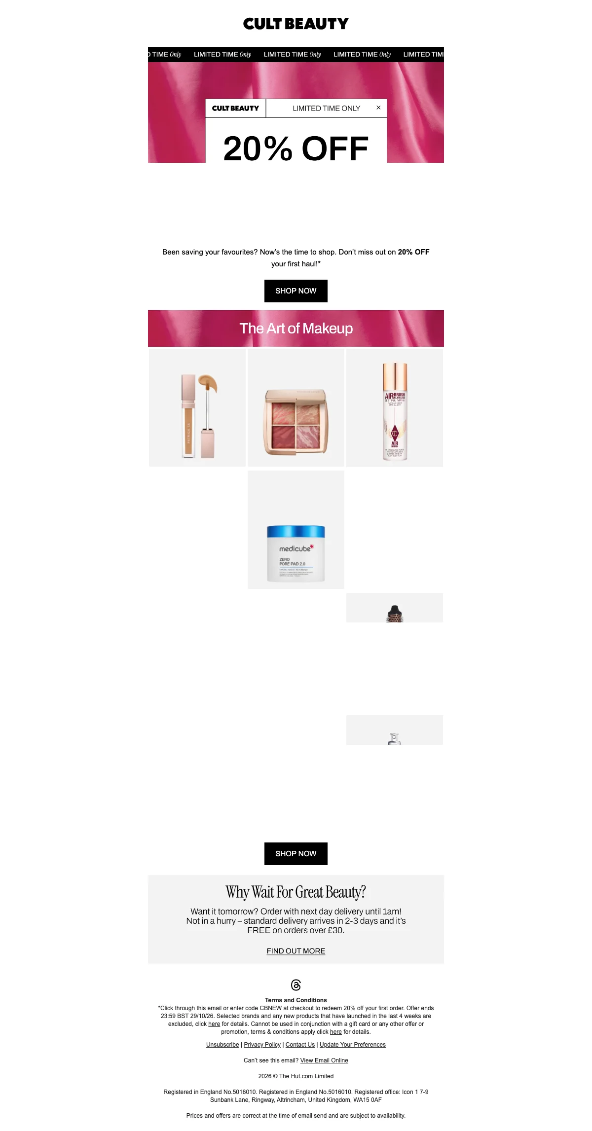 Bewijs van coupon - Cult Beauty - Kortingscode: [[20% korting]] op je eerste bestelling