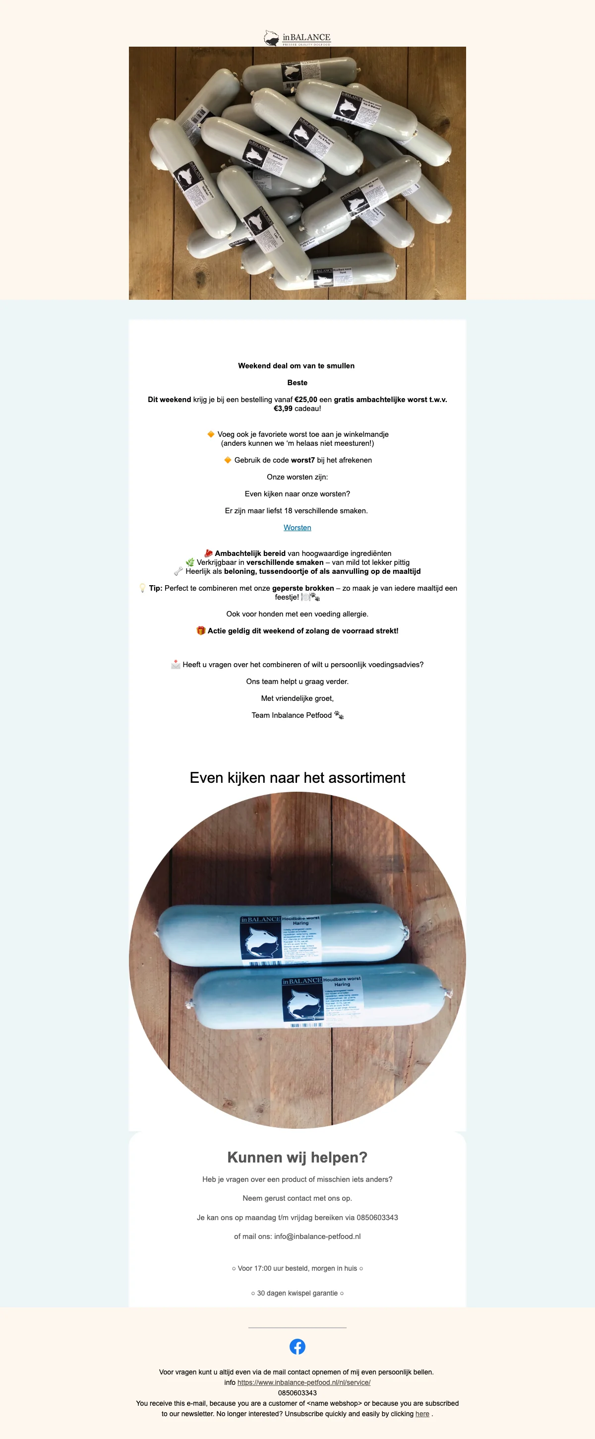 Bewijs van coupon - INBalance - Kortingscode: [[gratis worst]] bij bestellingen vanaf €25,00
