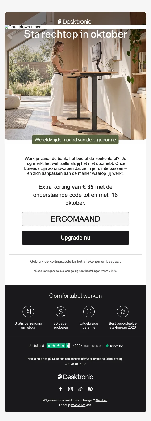Bewijs van coupon - Desktronic - [[Extra korting]] op zit-sta bureaus vanaf €200