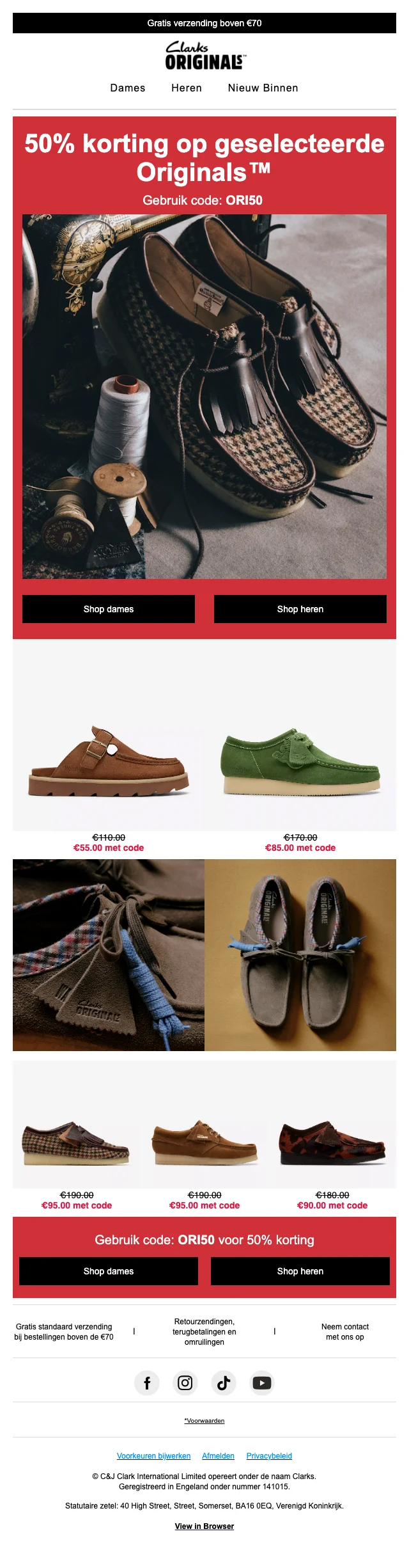Bewijs van coupon - Clarks - Clarks [[50% korting]] op geselecteerde Originals, gratis verzending vanaf €70