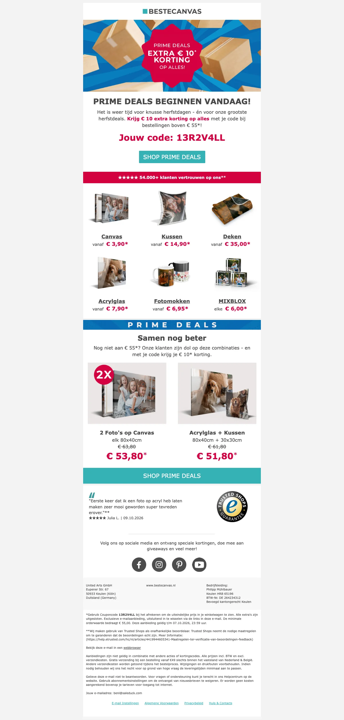 Bewijs van coupon - Beste Canvas - [[€10 extra korting]] op alles vanaf €55, herfstdeals
