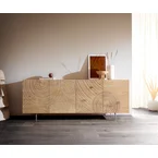 DELIFE Dressoir Ashara 200 cm eiken natuur 3D-effect 4 deuren hoekpoot geborsteld RVS
