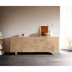 DELIFE Dressoir Ashara 200 cm eiken natuur 3D-effect 4 deuren glijvoeten geborsteld RVS