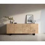 DELIFE Dressoir Ashara 200 cm eiken natuur 3D-effect 4 deuren met metalen onderstel zwart