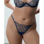 Laurel Leaf Embroidered Thong Navy
