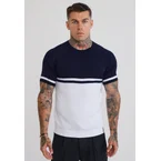Navy and White Knitted T-Shirt