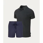 Grijze Polo + Donkerblauwe Zwembroek