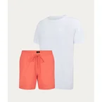 Wit Casual T-shirt + Koraalrode Zwembroek