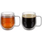 Cookinglife Dubbelwandige Koffie- / theeglazen met oor Lines - 350 ml - 2 Stuks