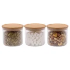 Cookinglife Voorraadpotten set Lines - Glas met Bamboe Deksel - ø 11 cm - 600 ml - 3 stuks
