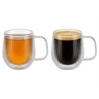 Cookinglife Dubbelwandige Cappuccino- / theeglazen met oor Lines - 250 ml - 2 Stuks