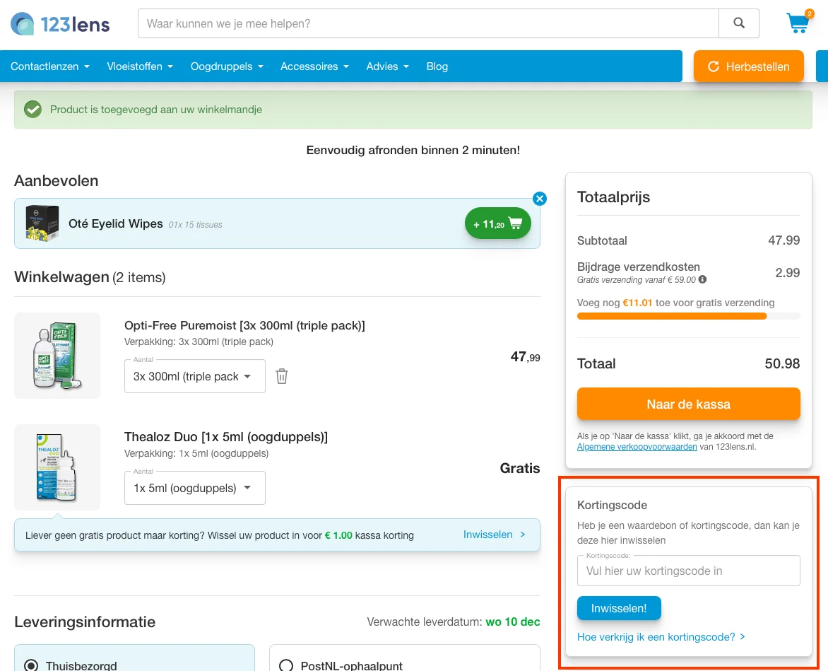 Hoe gebruik je de kortingscode - 123Lens
