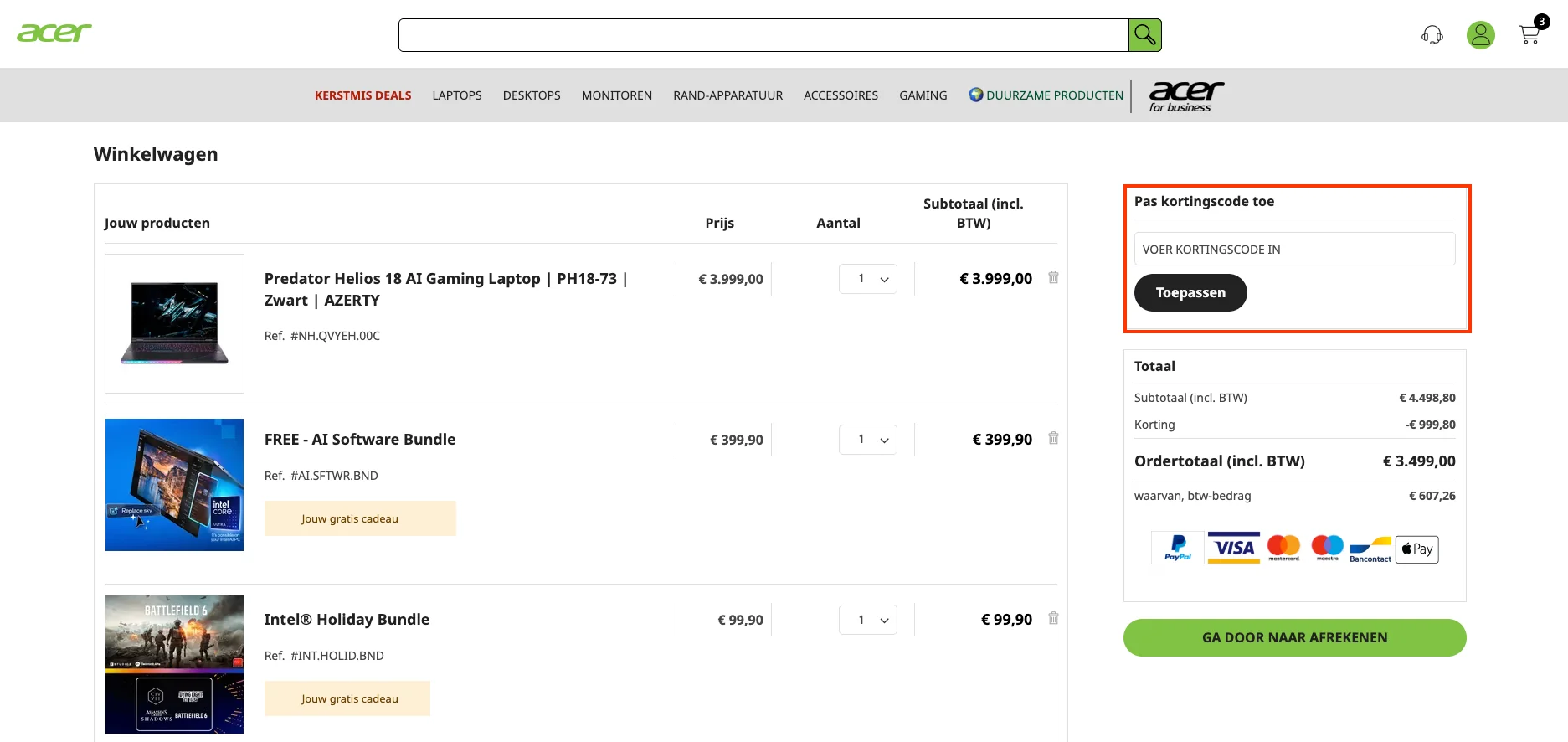 Hoe gebruik je de kortingscode - Acer