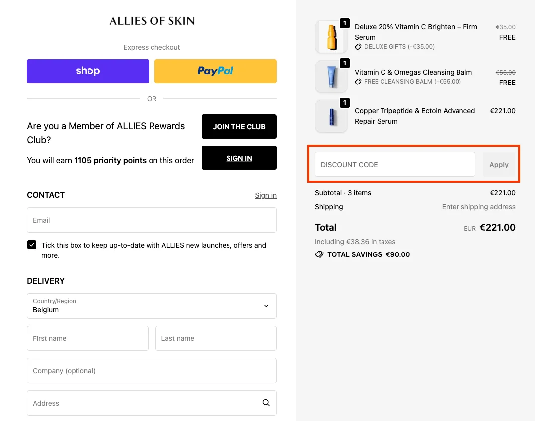 Hoe gebruik je de kortingscode - Allies of Skin